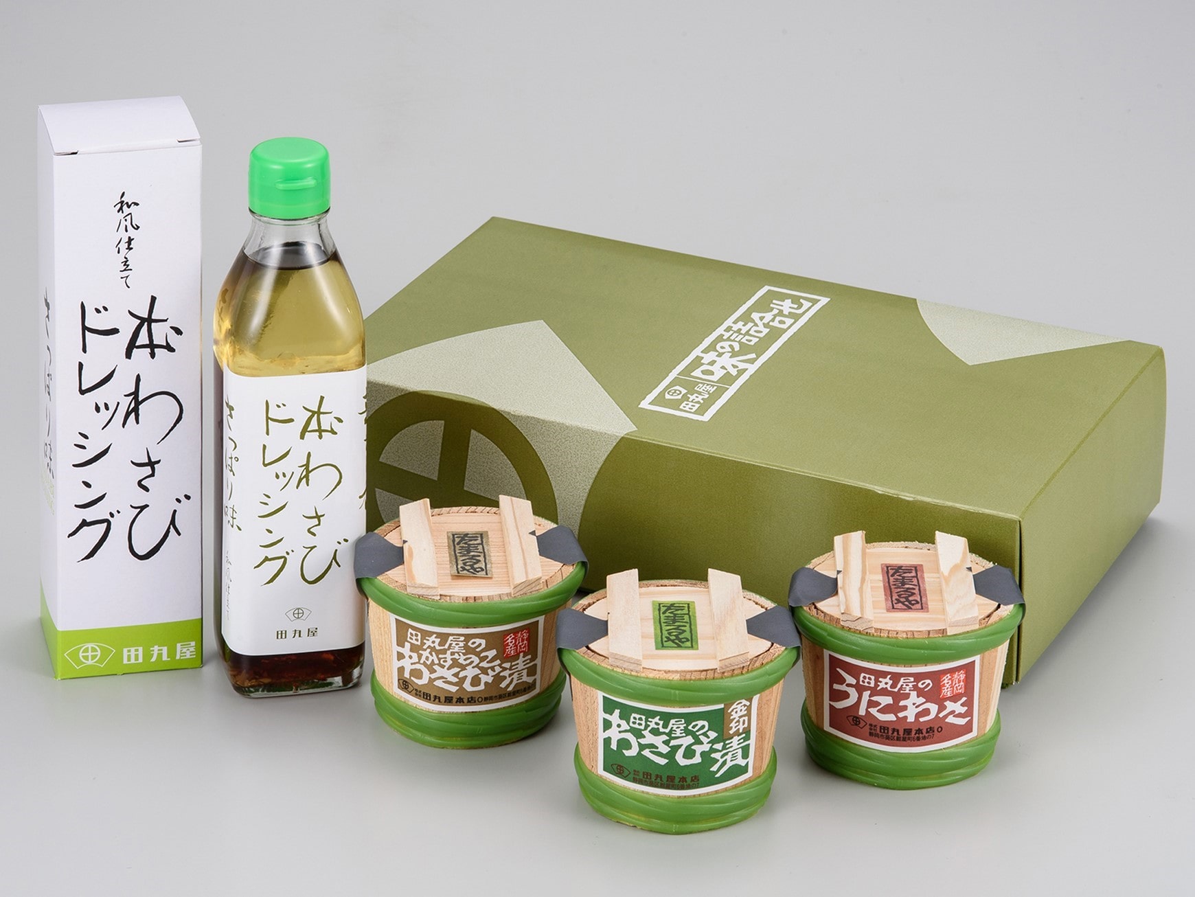 田丸屋 木樽セット(わさび漬3種、ドレッシング)